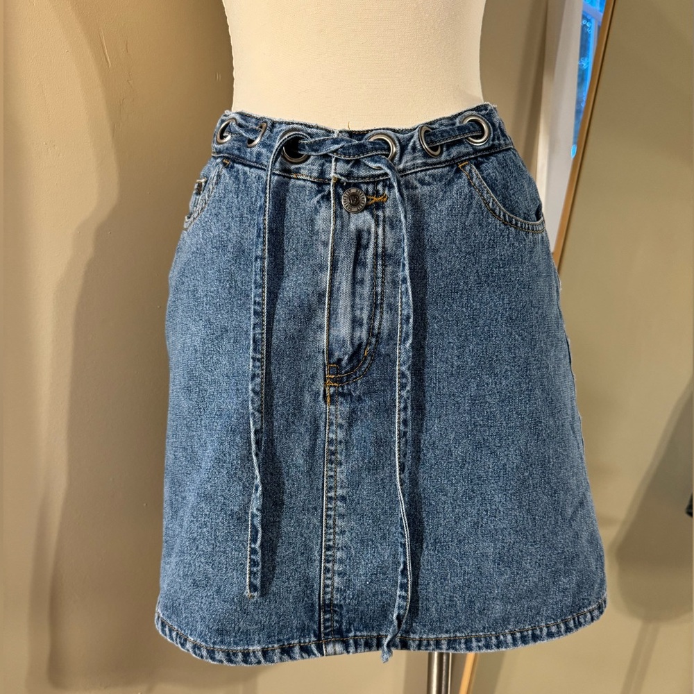 Vintage 90s NorthCrest Womens Mini Denim Skort Skirt Sz 6 Drawstring Western